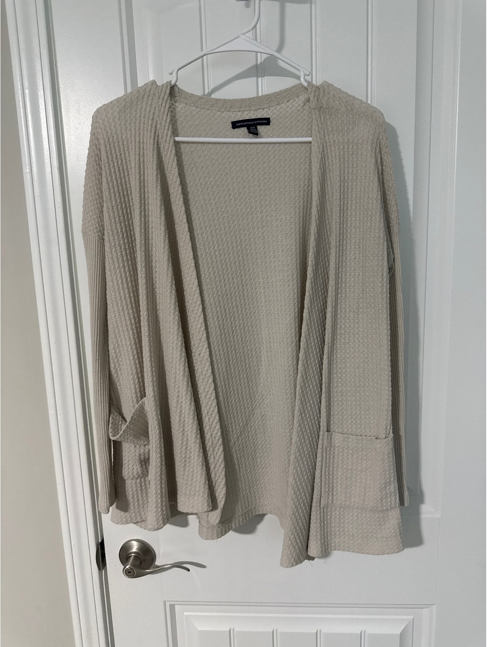 American Eagle Outfitters Beige Waffle Knit Open Cardigan Medium